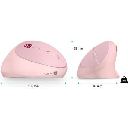 CONNECT IT CMO-2600-PK - Rato sem fios ergonómico 800/1200/1600 DPI 1x pilha AA rosa