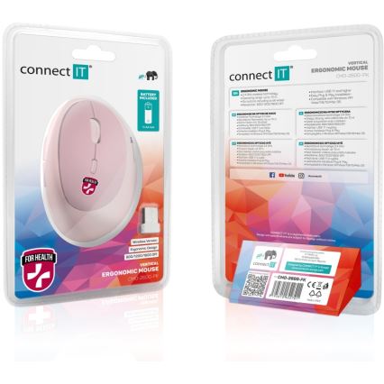 CONNECT IT CMO-2600-PK - Rato sem fios ergonómico 800/1200/1600 DPI 1x pilha AA rosa