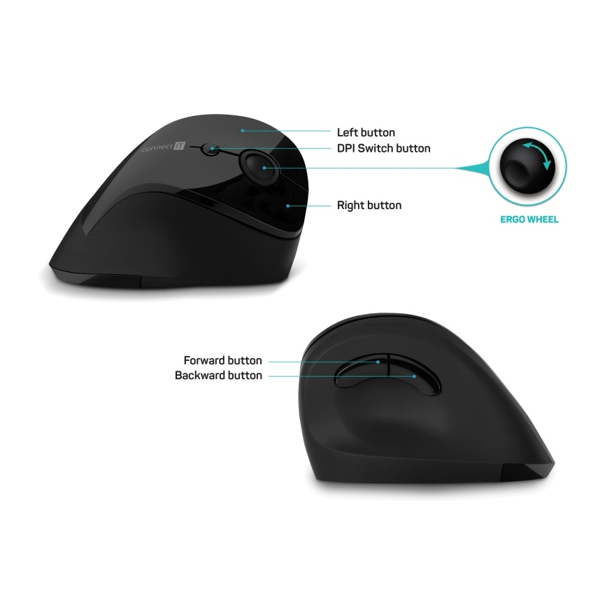 CONNECT IT CMO-2700-BK - Rato sem fios ergonómico 800/1200/1600 DPI 1xAA preto