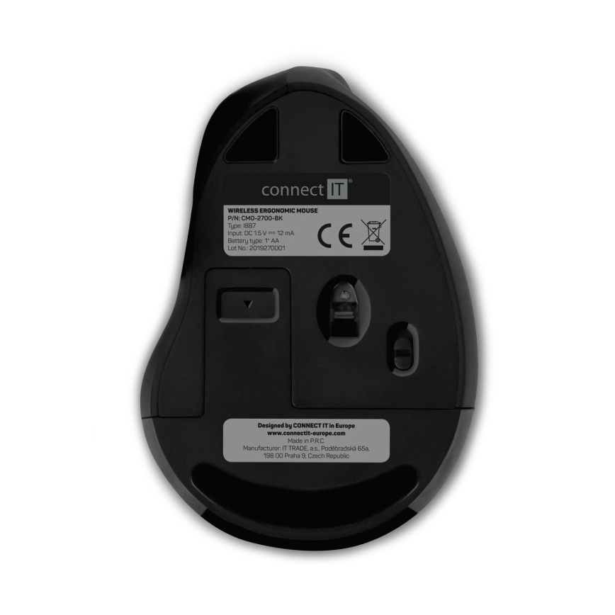 CONNECT IT CMO-2700-BK - Rato sem fios ergonómico 800/1200/1600 DPI 1xAA preto