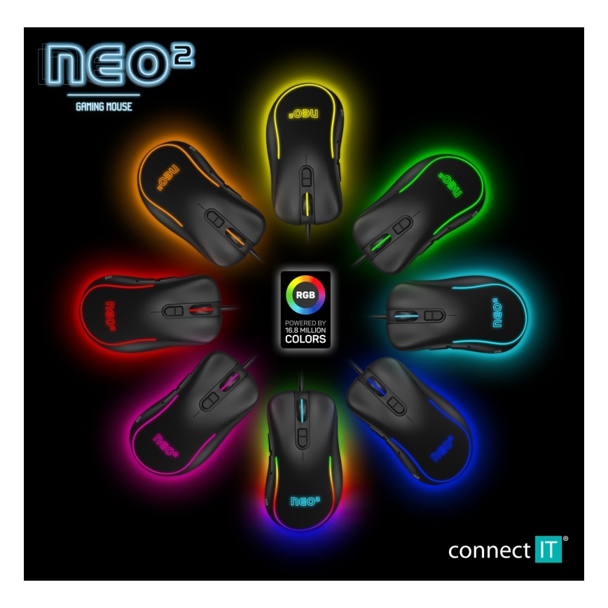 CONNECT IT CMO-3589-BK -  Rato LED RGB para jogos com fios 200-7200 DPI preto