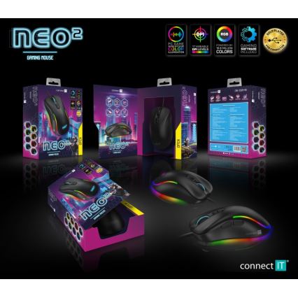 CONNECT IT CMO-3589-BK -  Rato LED RGB para jogos com fios 200-7200 DPI preto