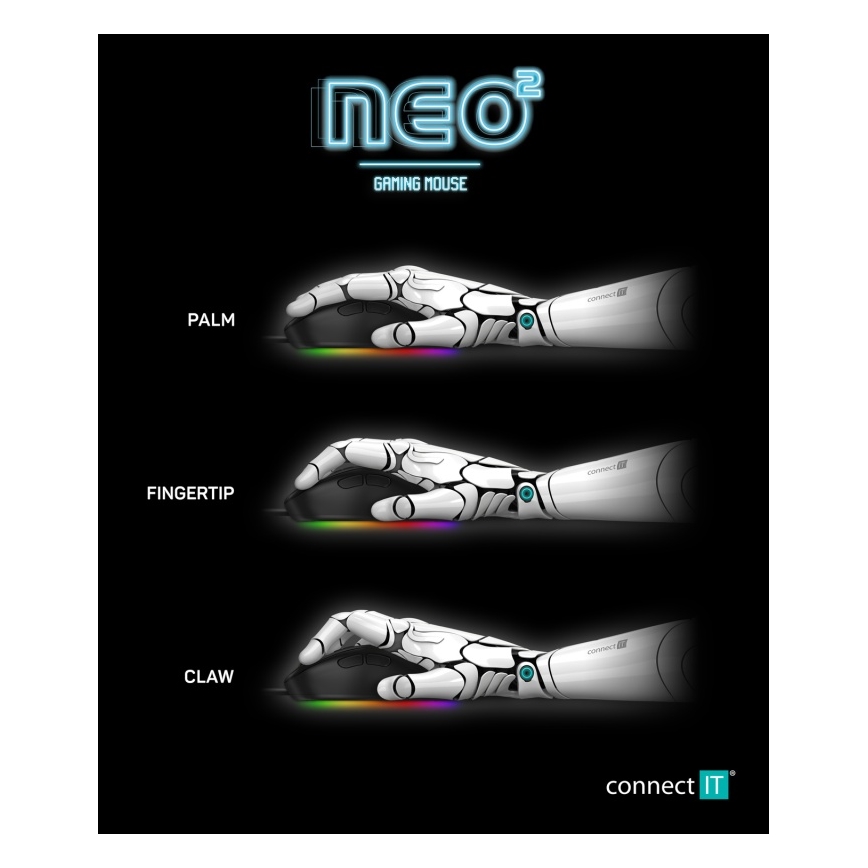 CONNECT IT CMO-3589-BK -  Rato LED RGB para jogos com fios 200-7200 DPI preto