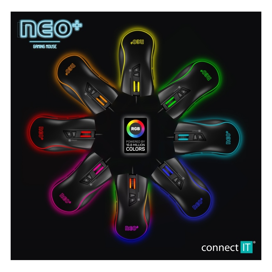 CONNECT IT CMO-3591-BK - Rato gamer com fio LED RGB 500-7200 DPI preto