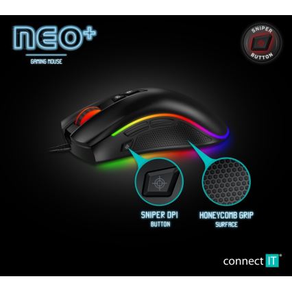 CONNECT IT CMO-3591-BK - Rato gamer com fio LED RGB 500-7200 DPI preto