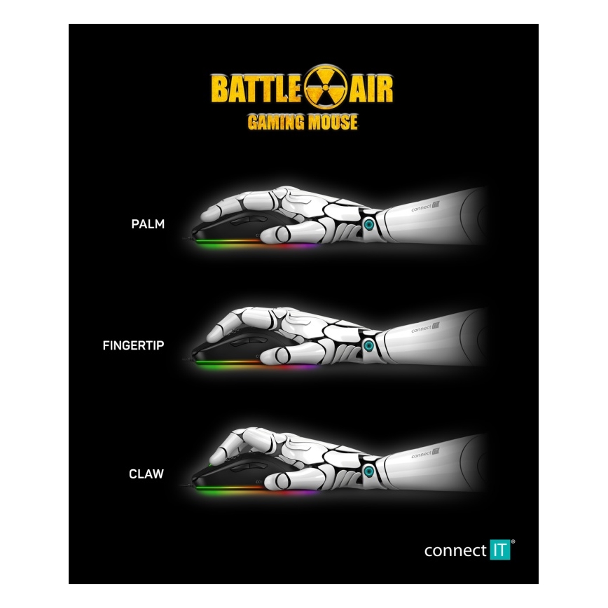 CONNECT IT CMO-5511-BK - Rato gamer com fio LED RGB 200-12800 DPI preto