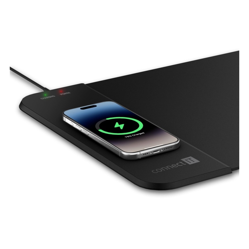 CONNECT IT CMP-2500-LG - Tapete para teclado e rato com Qi carregamento sem fios 80x30 cm preto
