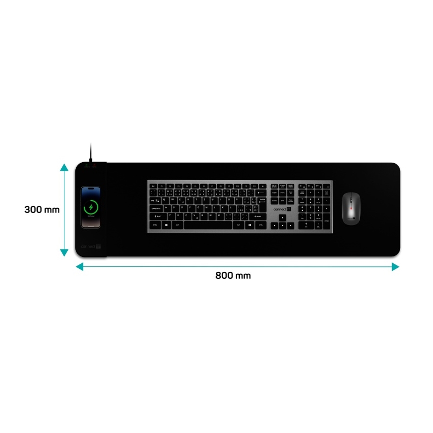CONNECT IT CMP-2500-LG - Tapete para teclado e rato com Qi carregamento sem fios 80x30 cm preto