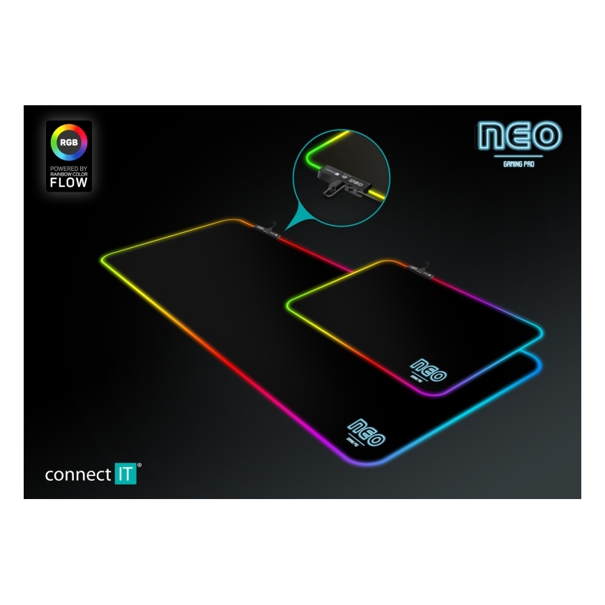 CONNECT IT CMP-3100-LG - Teclado e tapete de rato gaming LED RGB 80x30 cm preto