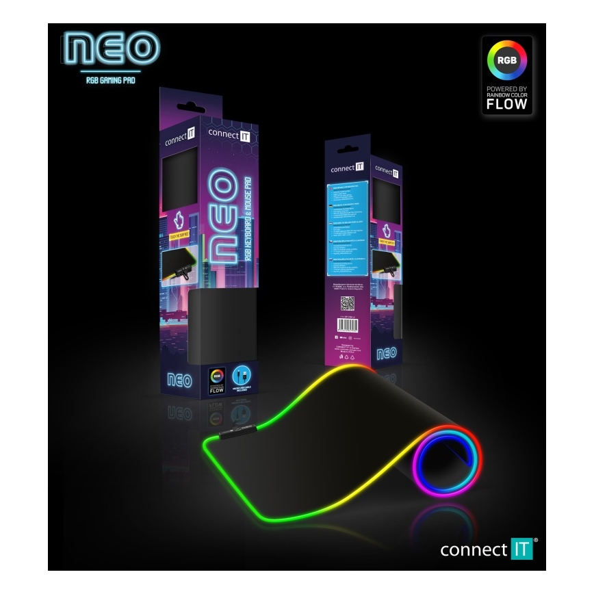 CONNECT IT CMP-3100-LG - Teclado e tapete de rato gaming LED RGB 80x30 cm preto