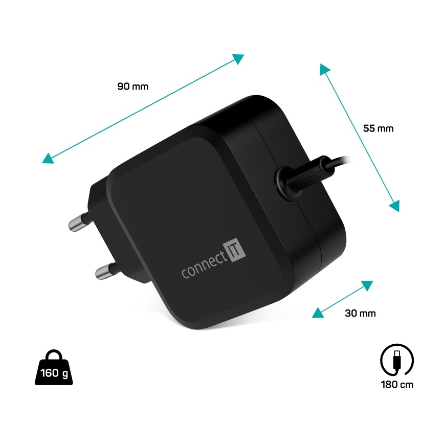 CONNECT IT CNP-1660-BK - Adaptador de alimentação universal para portáteis USB-C 67W