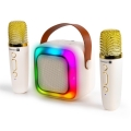 CONNECT IT CSP-1010-BG - Coluna LED RGB com 2 microfones sem fios (2 Mic), 5 W, bateria 1200 mAh + 2x 400 mAh, creme/dourado