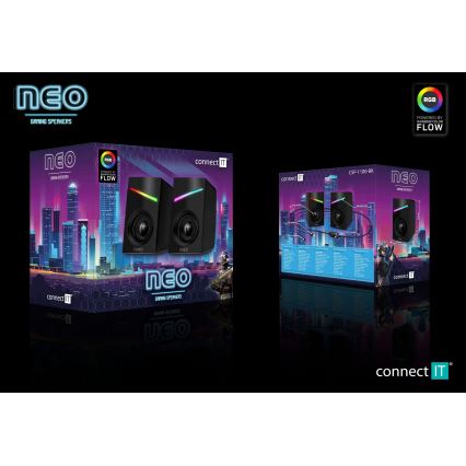 CONNECT IT CSP-1100-BK - CONJUNTO 2x Colunas LED RGB Gaming 6W/5V preto