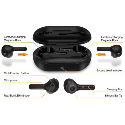 CONNECT IT HEP-5300-BK - Auscultadores sem fios com microfone 300 mAh + 2x 35 mAh preto