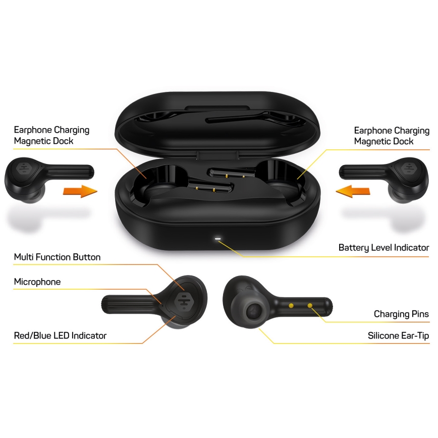 CONNECT IT HEP-5300-BK - Auscultadores sem fios com microfone 300 mAh + 2x 35 mAh preto