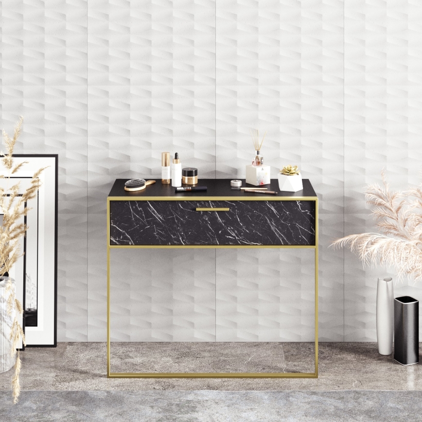 Consola de parede POLKA 76,8 x 90 cm dourado/preto