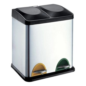 Contentor de lixo para resíduos recicláveis 30 l preto/inox