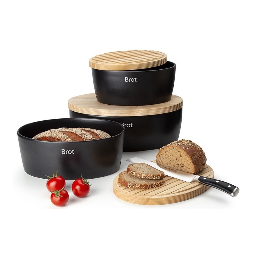 Continenta C3730 - Caixa para pão com tampa 30x23 cm preta/seringueira