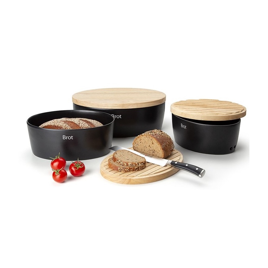 Continenta C3730 - Caixa para pão com tampa 30x23 cm preta/seringueira