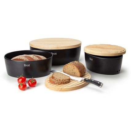 Continenta C3731 - Caixa para pão com tampa 27x20 cm preto/madeira de seringueira