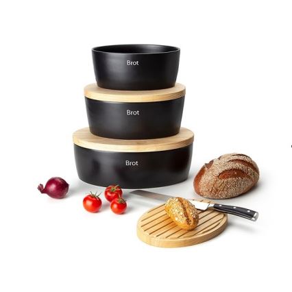 Continenta C3731 - Caixa para pão com tampa 27x20 cm preto/madeira de seringueira