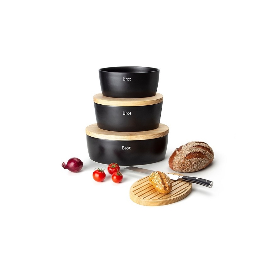 Continenta C3731 - Caixa para pão com tampa 27x20 cm preto/madeira de seringueira