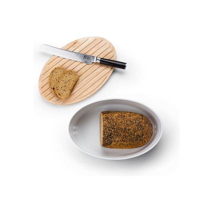 Continenta C3931 - Caixa para pão com tampa 27x20 cm branca/madeira de seringueira