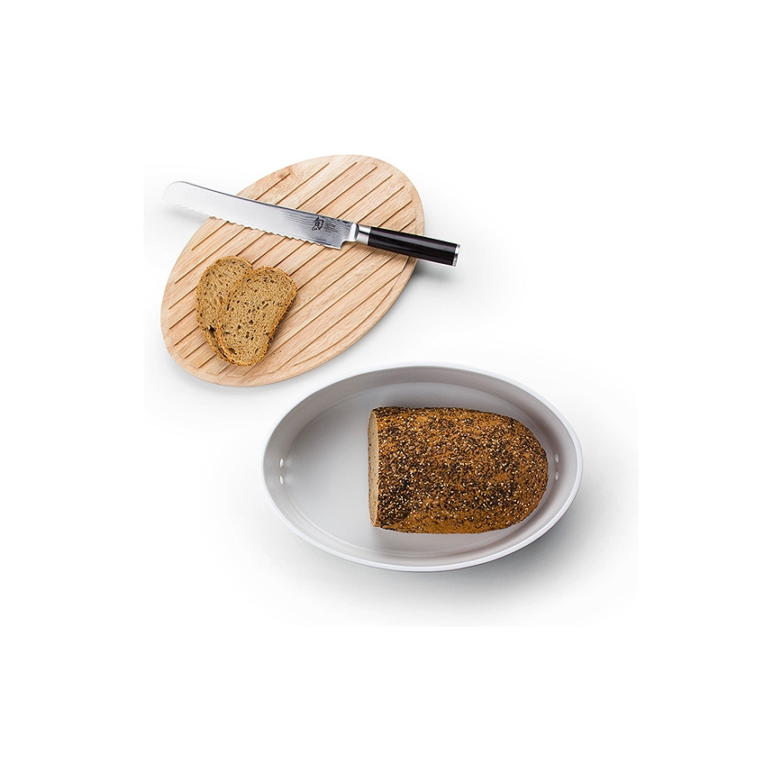Continenta C3931 - Caixa para pão com tampa 27x20 cm branca/madeira de seringueira