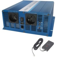 Conversor de voltagem 2000W/12V/230V + controlo remoto com fio