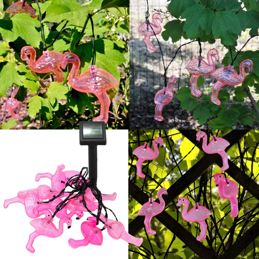 Cadeia decorativa solar LED 10xLED/1,2V 300 mAh 3,8 m IP44 flamingo
