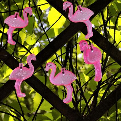 Cadeia decorativa solar LED 10xLED/1,2V 300 mAh 3,8 m IP44 flamingo