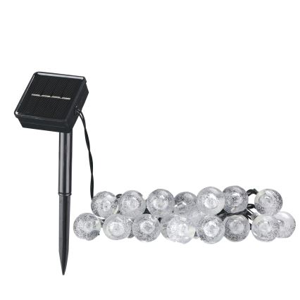 Cadeia decorativa solar LED BUBBLE GLASS 20xLED/8 funções 4,85 m 600 mAh IP44 branco quente