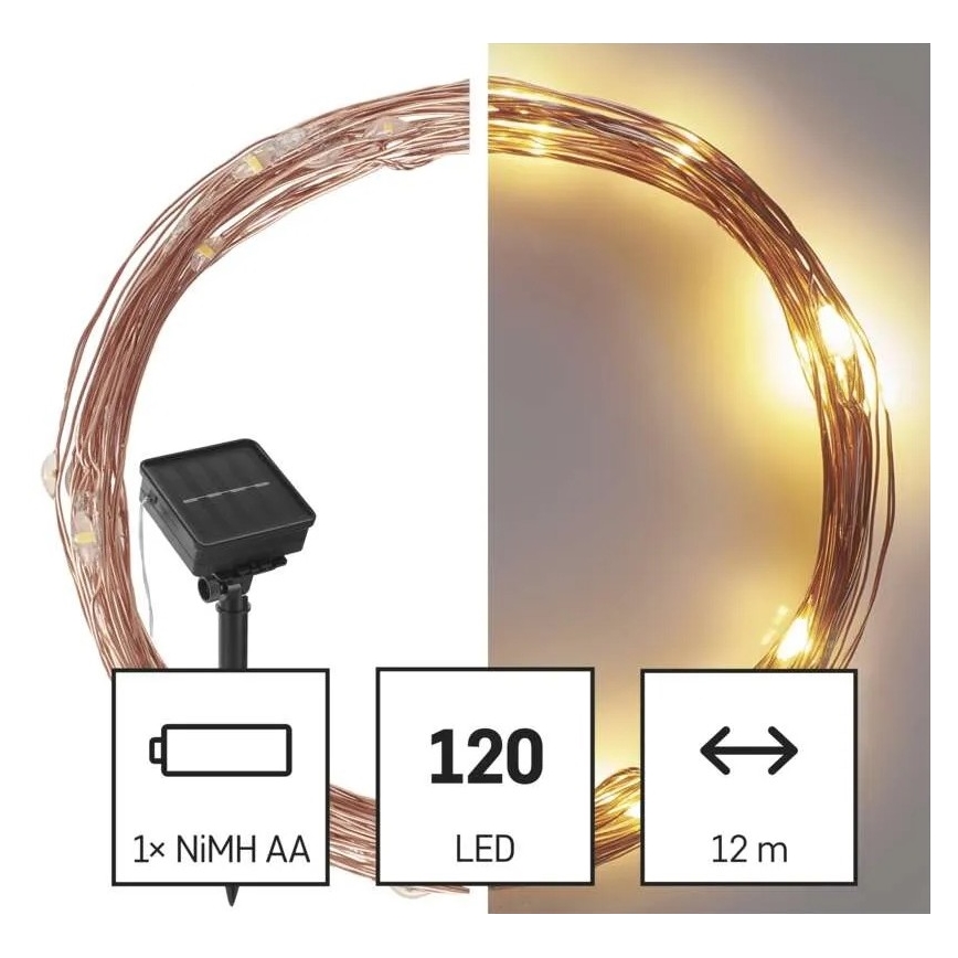 Cadeia de Luzes LED Solar LED/2,4W/1,2V 1xAA 15 m IP44 3000K 600 mAh