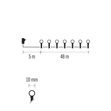 Cordão de 480 LEDs/8 funções 53 m IP44 branco quente