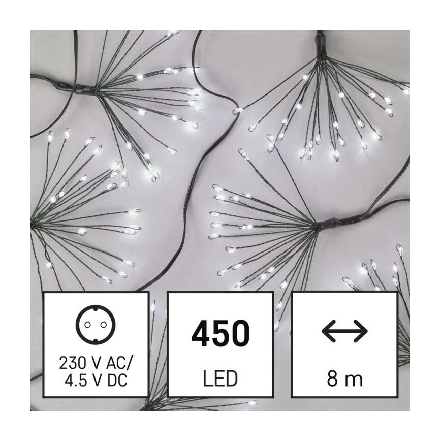 Cordão de LED 450 LEDs 8+3 m branco frio