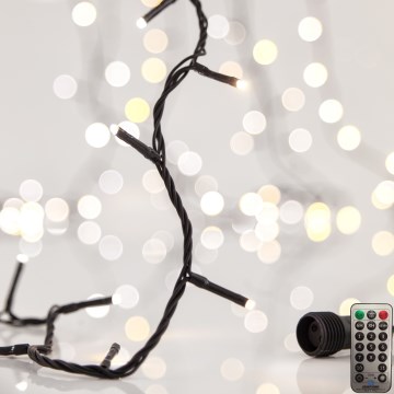 Cordão de LED para exterior CLUSTER 200 LEDs/8 funções 2,1 m IP44 branco quente + controlo remoto