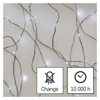 Cordão de luzes de Natal LED 20xLED/2xAA 2,4m branco frio