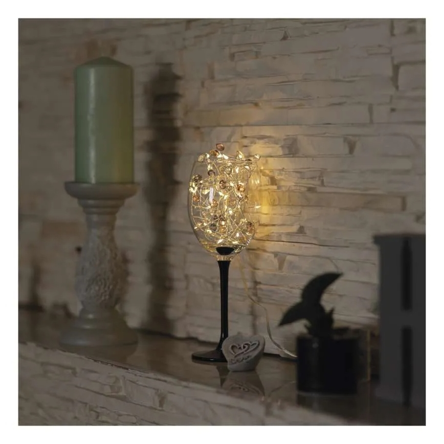 Cordão de luzes de Natal LED, 40 LEDs, 3×AA, 1,5 m, branco quente