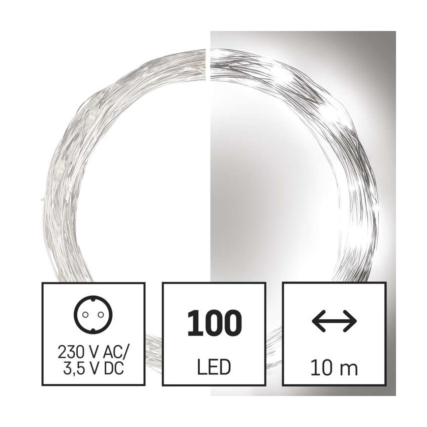 Cordão de luzes de Natal LED para exterior 100xLED/15m IP44 branco frio