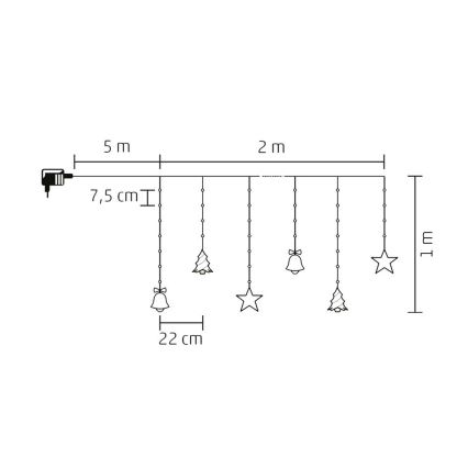Cordão de luzes de Natal LED para exterior 186xLED 7m IP44 branco frio