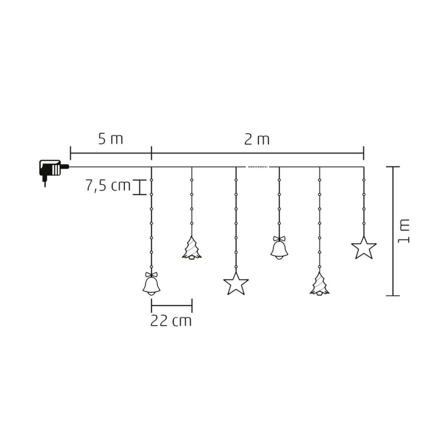 Cordão de luzes de Natal LED para exterior 186xLED 7m IP44 branco frio
