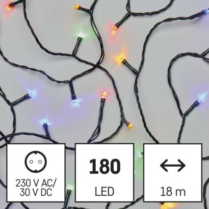Cordão de luzes de Natal para exterior LED, 180 LEDs / 23 m, IP44, multicolorido