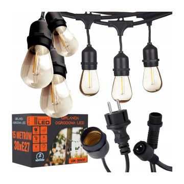 Cordão de luzes decorativas LED para exterior 15xE27/1W/230V 15,94 m IP44 preto