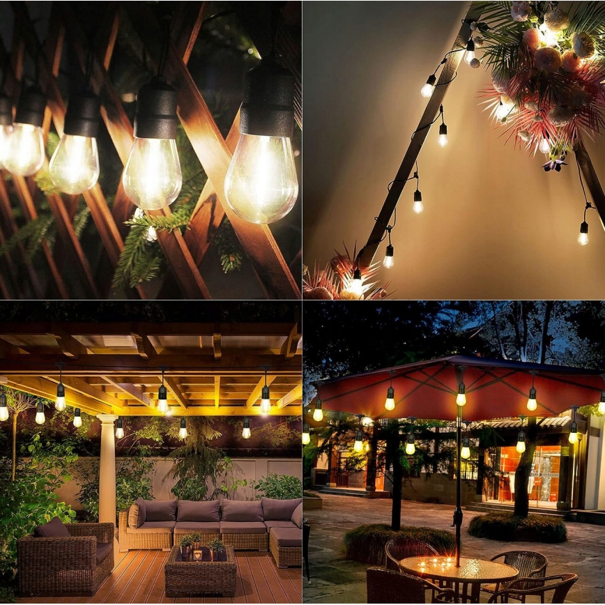 Cordão de luzes decorativas LED para exterior 15xE27/1W/230V 15,94 m IP44 preto