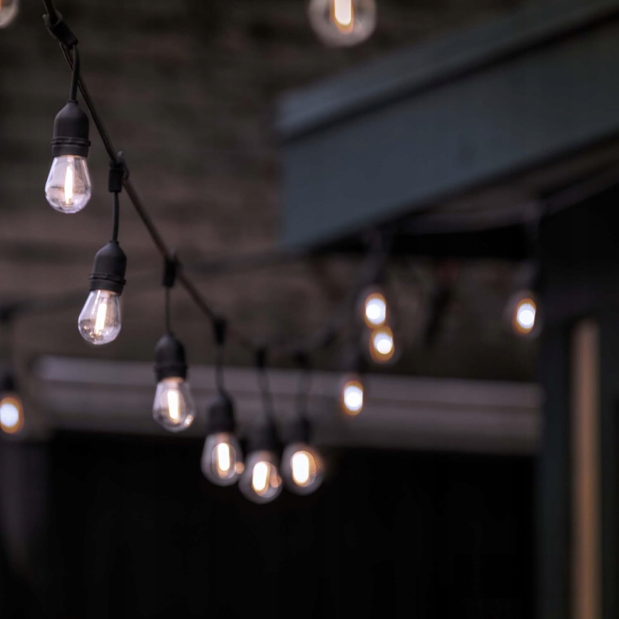 Cordão de luzes decorativas LED para exterior 15xE27/1W/230V 15,94 m IP44 preto