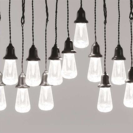 Cordão de luzes decorativas LED para exterior, 16 LEDs, 8,6 m, IP44, branco frio