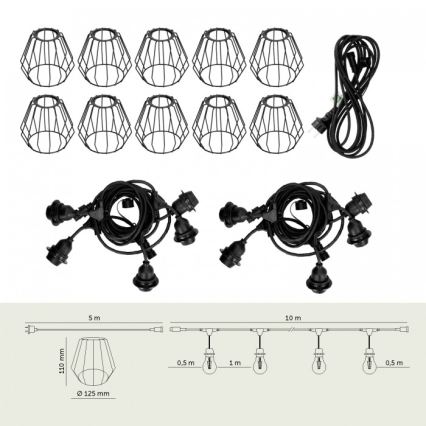 Cordão de luzes decorativas para exterior CRETE 10xE27/230V 15m IP44