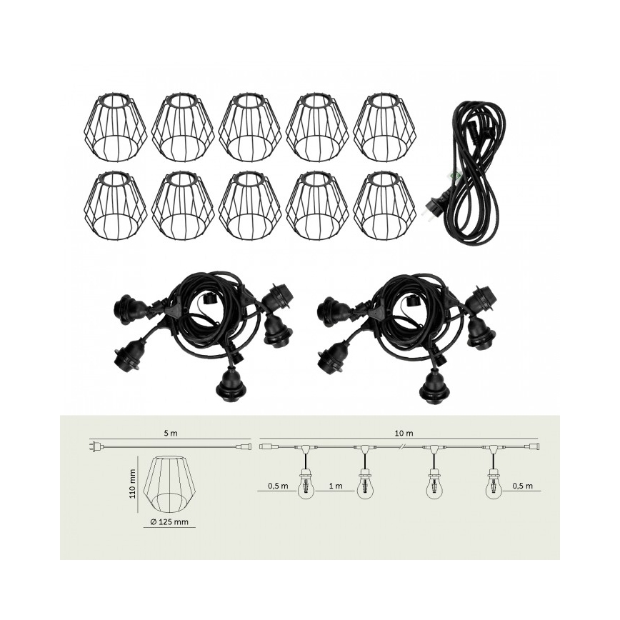 Cordão de luzes decorativas para exterior CRETE 10xE27/230V 15m IP44