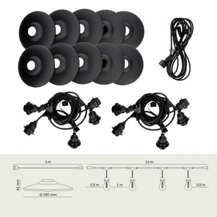 Cordão de luzes decorativo para exterior CRETE 10xE27/230V 15m IP44