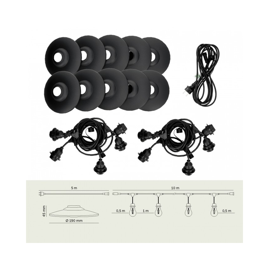 Cordão de luzes decorativo para exterior CRETE 10xE27/230V 15m IP44